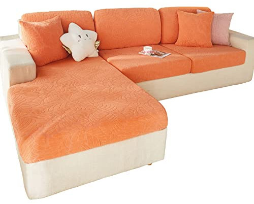 SHANNA Sofa Überzug Stretch, Couch Sofabezug 1 2 3 Sitzer L Form Ecksofa, Sofa Cover Sitzkissenbezug Sofaüberwürfe rutschfest Möbelschutz mit Elastischem Boden,(Blätter Orange, 3 Sitzer)