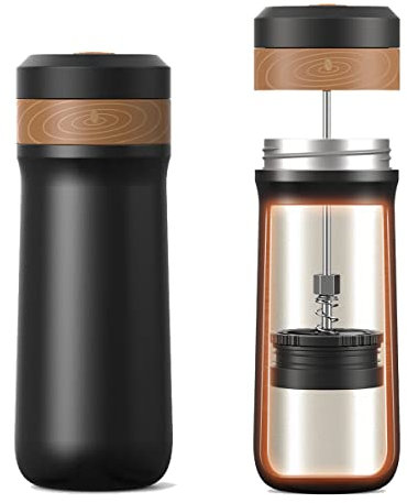 HAILASRE Cafetera portátil de prensa francesa, cafetera francesa de viaje, taza de café de acero inoxidable, 12 onzas, ideal para acampar y viajar