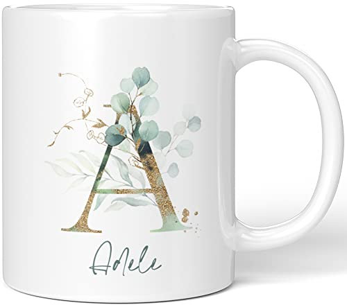 JUNIWORDS Tasse, Adele, Name Anfangsbuchstabe Initial Alphabet Floral Buchstabe A Monogramm Motiv, Weiß (5430613)