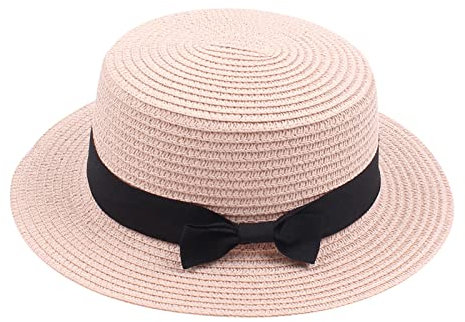 Tocados Sombreros Y Pamelas Niños Niñas Sombrero de Paja para de Playa de Verano Visera Plegable Floppy Sombreros Ancha con Bowknot De Playa (D, One Size)
