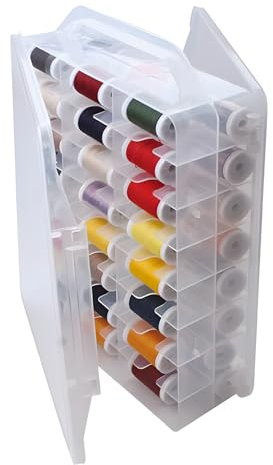 HomDSim 46 Grids Sewing Organizer, Double Sided Thread Box Storage, Portable Clear Plastic Organizer Box for Embroidery and Sewing Threads, Embroidery Floss, Crafts, Small Toys