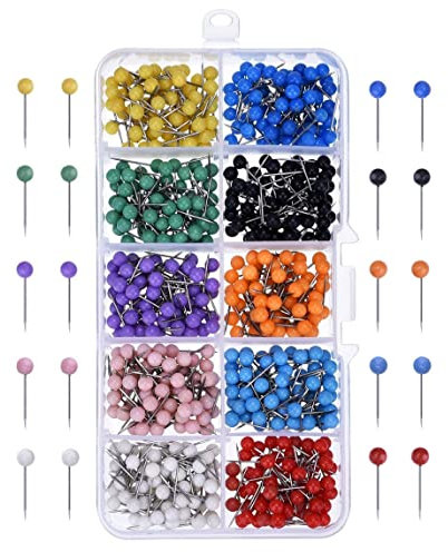 WeddHuis 500 Stück Rundkopf Push Pins in 10 Farben - Plastik Kopf mit Stahl Punkt, ideal zum Markieren von Reise-Routen und Adressen, 1/8 Zoll
