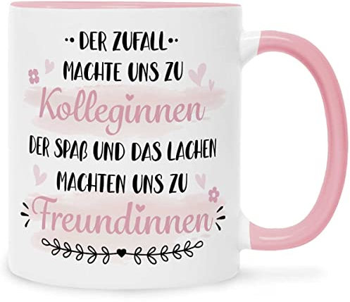 Bedruckte Tasse - Der Zufall machte uns zu Kolleginnen - Geschenk für die beste Kollegin auf der Arbeit - Geschenke für Sie Freundin im Büro zum Abschied Jobwechsel - Farbe Rosa