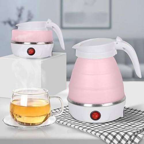 Portable Mini Folding Electric Kettle Suitable for Home Travel and Camping (UK Pink)