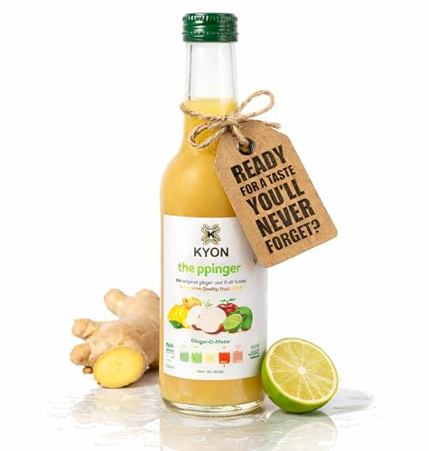 Bevanda Kyon Ppinger - Succo di zenzero con mela, lime e fiori di sambuco, 250 ml, bevanda rinfrescante e analcolica allo zenzero, disponibile in confezioni da 24