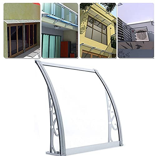 Door Canopy Window Awning, UV Water Rain Resist Roofing Canopies Good Light Transmission Polycarbonate Rain Shelter Durable Aluminum Alloy Bracket Easy To Install (Clear 120x120cm)