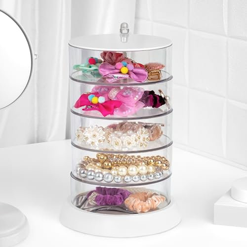 Winter Shore Organizer Drehbar 360° für Aufbewahrung Haarschmuck mit 5 Ebenen - Durchsichtiger Schmuck, Clips & Haargummi Organizer aus Kunststoff - Bad & Schminktisch Dreh Organizer - 21 x 11,5 cm