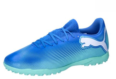 PUMA Unisex Future 7 Play TT Soccer Shoe, HYPERLINK Blue-Mint White, 7.5 UK