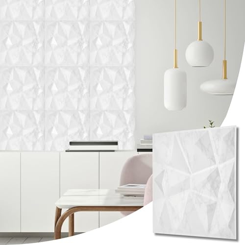 NOVECRAFTO Diamond Effect 3D Wall Panels - 20 Sheets Covering 5 sqm | 53.82 sqf Interior Cladding Panels Set | 3D Wall Tiles Diamond Design in Matte Light Grey - Each Panel Size 19.6 x 19.6
