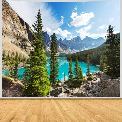 Wandbehang Berge, Wandteppich Natur Landschaft See Wandtuch xxl Wandtuch Wald Himmel Wolken Stoff Waschbar Frühlingslandschaft Tapisserie 350x256cm