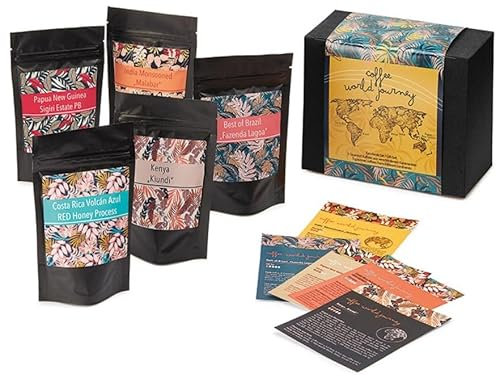 Kaffee-Geschenkbox/Probierbox Coffee World Journey 5 Tüten à 70 g geröstete Kaffeebohnen inkl. 5 Produktkarten