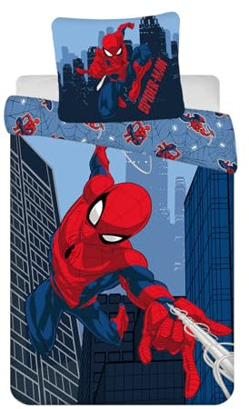 Jerry Fabrics Spider-Man Blue 08 Kinderbettwäsche Bettbezug 160 x 200 cm und Kissenbezug 70 x 80 cm 100% Baumwolle