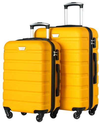 COOLIFE Koffer Premium Koffer Hartschalenkoffer Trolley Rollkoffer Reisekoffer Kofferset Handgepäck mit TSA-Schloss und 4 Rollen (Zitronengelb, Set-2tlg(S + M))