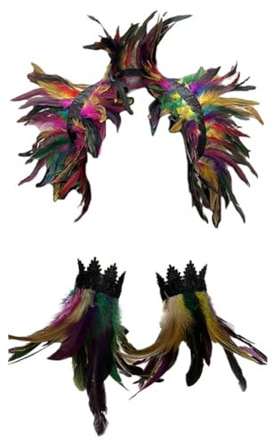 Asudaro Damen Federschmuck Gothic Feder Handgelenk Manschetten für Frauen natürliche Feder Shrug Cape Schals Feder Cape Feder Halsband Kragen Kostüm für Halloween Cosplay Bunt