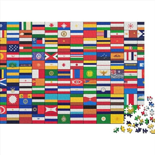 Flags of The World Jigsaw Puzzle-1000 Pieces Jigsaw Puzzle, Impossible to Finish Puzzle Games Great Gifts for Adults& Kids Age 14 Years Up 1000pcs (75x50cm)