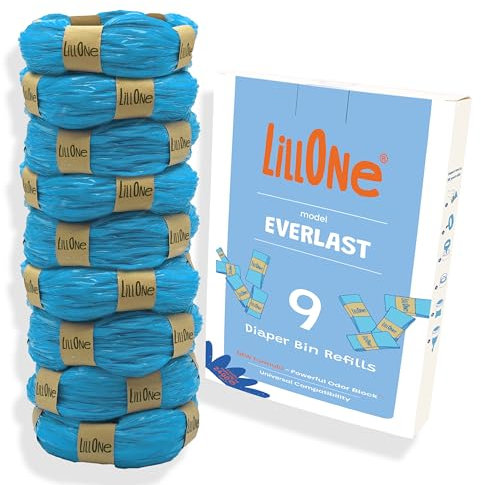 LillOne EVERLAST 9 UNIVERSAL Nappy Bin Refills - EXTRA LONG (6.5 m), EXTRA THICK FILM, Anti Odor & Leak Protection Compatible with Angelcare, Tommee Tippee, LitterLocker