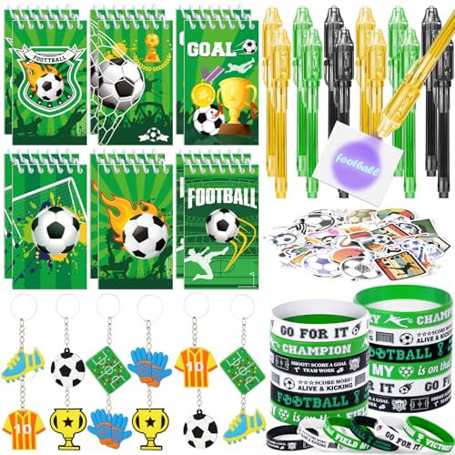 Toyssa Fußball Mitgebsel Kindergeburtstag Jungs mit Zauberstifte Notizbuch Silikon Armbänder Schlüsselanhänger Aufkleber, Football Pinata Füllung Give Aways Mitbringsel für Jungen Mädchen Kinder