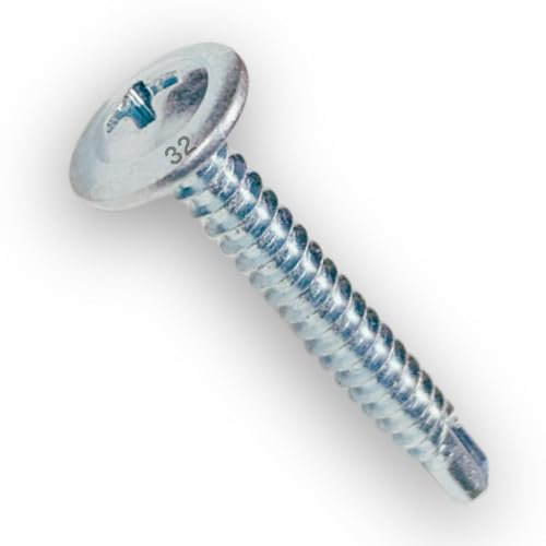 CUBIBOO® Pack de 100 Tornillos Autotaladrantes Ø4,2 x 32mm Cabeza Ancha Abombada con huella PH/cruciforme - en Acero Galvanizado - Tornillos Roscachapas - Color Plata