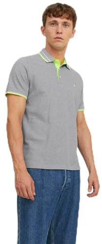 JACK & JONES Men's Jjepaulos Polo SS Noos Shirt, Light Grey Melange Detail Neon, XXL