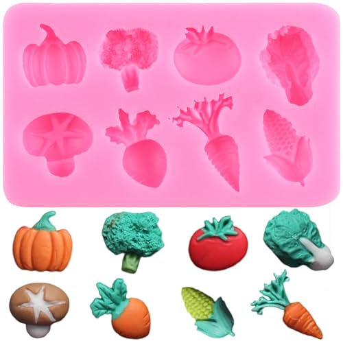 XMOLDNMS Stampo in silicone per verdure, zucca, mais, ravanello, pomodoro, cavolo, fondente, per decorazione torte, cupcake, cioccolato, caramelle, argilla polimerica, pasta di gomma