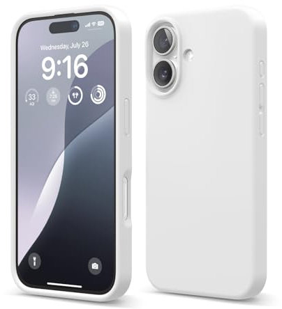 elago Compatible with iPhone 16 Case, Premium Liquid Silicone Case, Full Body Protective Cover, Shockproof, Slim Phone Case, Anti-Scratch Soft Microfiber Lining, 6.1 inch (White)