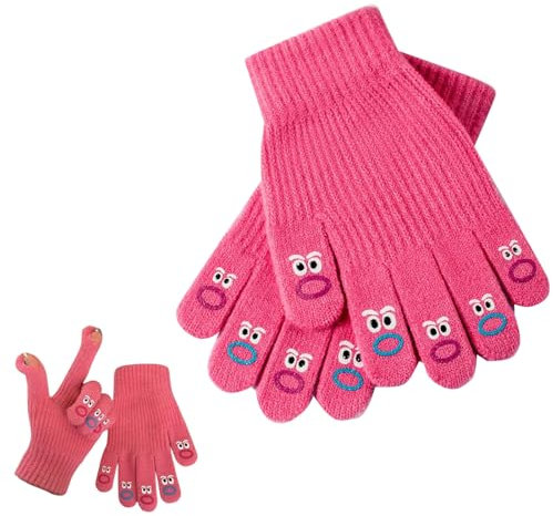 Witzige Winter Touchscreen Handschuhe Damen - Warm Gestrickte Strickhandschuhe, Winterhandschuhe (Rosa)