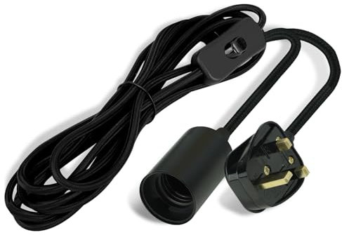 LEDBOKLI Plug in Hanging Pendant light Fitting Kit, Pendant Ceiling Lighting Fixture with Switch, E27 Lampholder, 4.5 Metre Braided Flex Cord, Black, for Living Room, Dining Room, Bedroom and Office