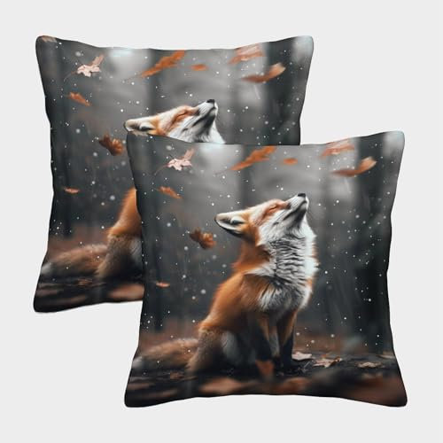 ENYISIYULO DekoRatteiv Kissenbezüge Fuchs 2er Set Kissenhülle DekoRatteive Weiche Artistic Fuchs Zierkissenbezüge Kissen Für Sofa Sessel Zuhause Auto Schlafzimmer 40x40cm