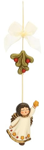 THUN, Acchiappasogni Angelo con Vischio in Ceramica di Alta Qualità, Collezione Sorprese di Natale, Arredamento da Collezione, Idea Regalo per Natale