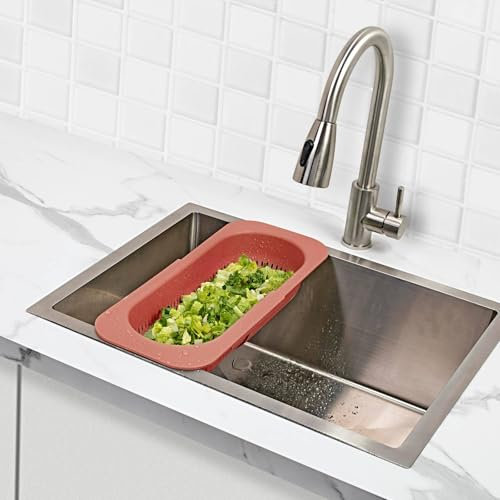 Joie Expandable Sink Colander, Fits Most Standard Sinks, Expands to 17in, Terra