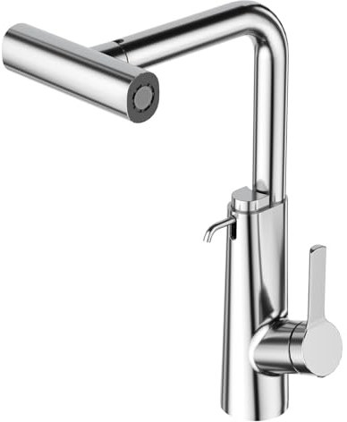 CREA Robinet de Cuisine Cascade Distributeur de Savon Encastrable,avec 4 Modes Douchette Extensible,Mitigeur Cuisine en Acier Inoxydable Robinet Douchette Cuisine de Rotatif à 360°,Chrome