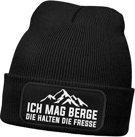 MoonWorks® Herren Beanie mit Patch Dorfkind Strickmütze mit Spruch Aufdruck Lustig Mütze Männer