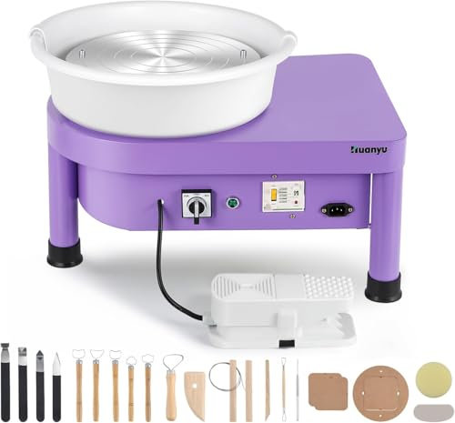 Huanyu 30cm tornio per Ceramica con Sistema a Pipistrello 350W tornio Elettrico per Adulti e Principianti tornio Professionale per ceramisti con Kit di Strumenti per Ceramica (Viola)