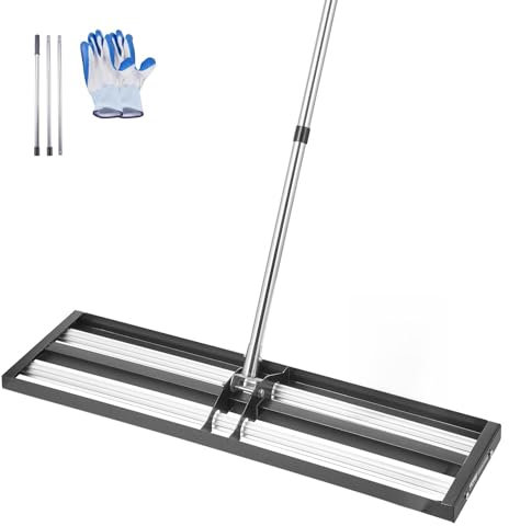 VEVOR Rastrello Livellatore per Prato con Manico Regolabile Lunghezza 2130 mm, Piastra di Base da 254 x 914 mm, Livellatore per Terreno in Metallo Antiruggine Rastrello per Campo da Golf, Giardino