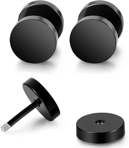 HABNI 1 Paar Ohrstecker Schwarz Fake Plugs Ohrringe 8Mm Für Herren Männer Edelstahl Hypoallergen Edelstahl Ohrstecker Schwarz Poliert Taper Plugs Tunnel Doppelseite