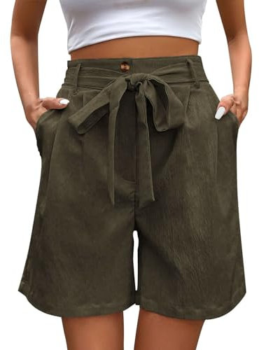 Generisch Sport Shorts Damen Kurze Shorts High Waist Einfarbiger Freizeithose Sommer Short Bequeme Leichte Luftig Stoff-Hose Baggy Hose Jogginghose Sweatpants Trainingshose Outdoorhose Wanderhose