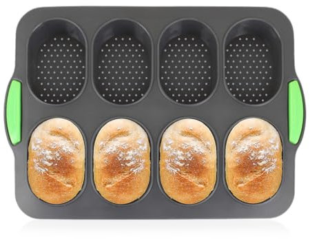 YZROHYI Backblech Brötchen Backform Silikon,Brötchenform,Antihaft Brotbackformen Klein,Silikonform Brötchen,8 Hohlräume Brötchenform,French Brotform,Kastenbackform für Vollkornbrot-33 x 23.3 x 2.8 cm
