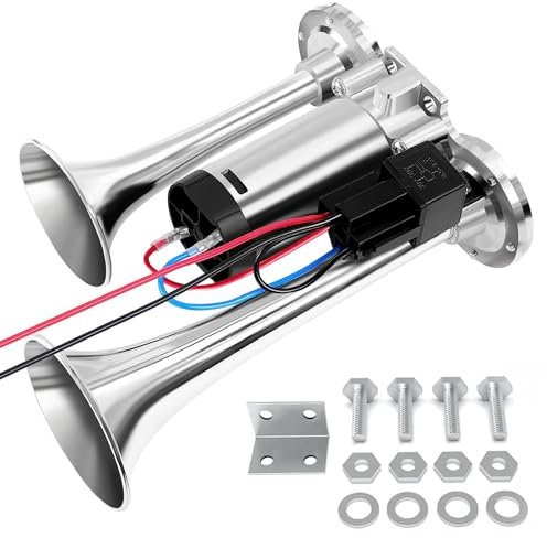 Air Horn 12V, 600DB Super Loud Car Horn, Double Tube Train Horn with Compressor, Airhorn for Truck, Train, Car, Van Ship Motorcycle