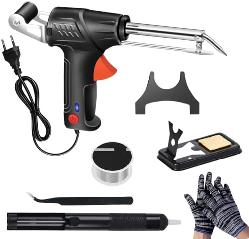 Industrieller Schweißpistole, Automatische Lötpistole Kit Lötkolben Set mit Entlötpumpe, Pinzette, Handschuhe zum Industrieller Schnellheizlötkolben für Schmuck, Heimwerker, Leiterplattenreparatur