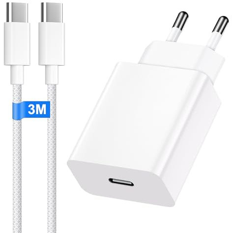 30W Chargeur iPhone USB C pour iPhone 16/16 Plus/16 Pro/16 Pro Max/15/15 Plus/15 Pro/15 Pro Max/iPad/Air, USB c Chargeur Rapide et 3M Nylon Cable Chargeur Type C Charge Rapide Prise Secteur USB c