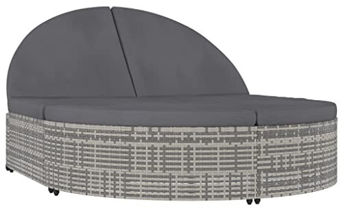 QJBSAVVA Loungesessel Outdoor Gartenstühle Liege Balkon Liege - Doppel-Sonnenliege mit Kissen Poly Rattan Grau für Terasse Garten Garden Outdoor