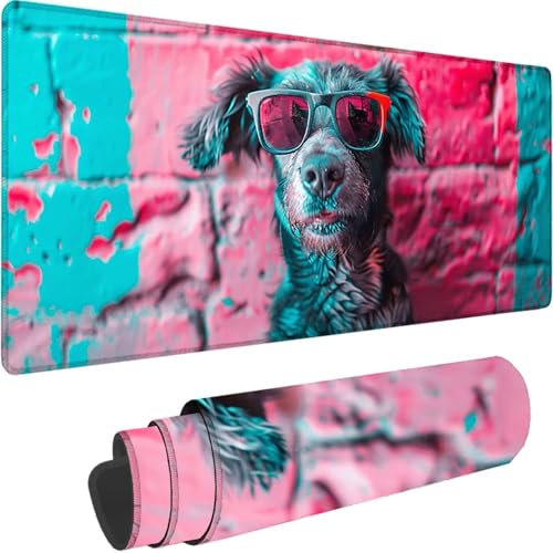 Tapis de Souris Gaming Rose, Grand Tapis de Souris XXL 1200 x 600 x 3 mm, Chien Mouse Pad pour Clavier et Bureau, avec Bords Surpiqués et Dos Antidérapant Mousepad for Gamer Bureau Decor, Cadeau H-P
