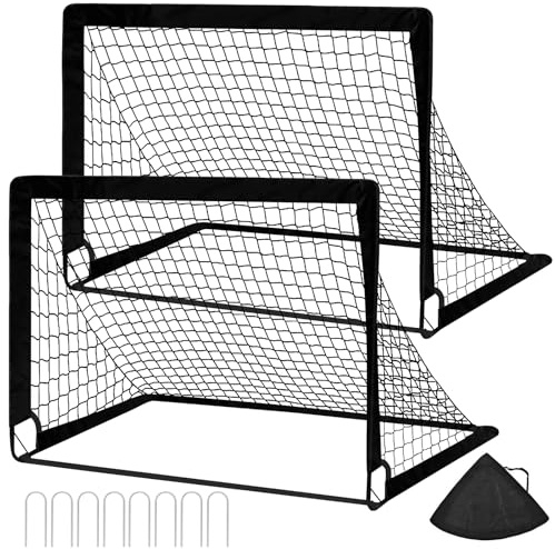 Gaethra 2 Stück Fußballtor Kinder, 90 x 120 x 90 cm, Fussballtore für Garten Kinder, mit Nylonnetz, Aufbewahrungstasche, Glasfaserstange, 8 U Förmige Nägel, Fussballtor für Garten, Park, Strand
