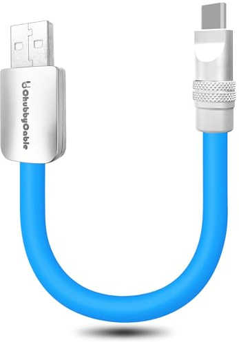 chubbycable Short Silicone USB C Cable, USB A to Type C, 10 inch, Blue | Ultra-Thick Soft Silicone Design for Power Banks, Compact and Portable, Tangle-Free, Supports 240W Fast Charging