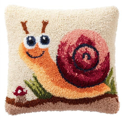 Taxpy Knüpfkissen Zum Selber Knüpfen,Niedliche Cartoon-Schnecke 43X43Cm Diy Kissenbezug Knüpfen Kissen Hülle Sofakissenbezug, Knüpfkissen Set Für Kinder Erwachsene