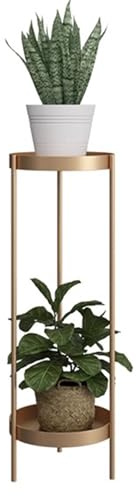 Yajuer Pflanzenständer für Den Innenbereich, Hohes, Zweistöckiges, Modernes Metall Blumenregal, Eckregal Aus Metall für Den Innenbereich(Gold,25*25*50cm)