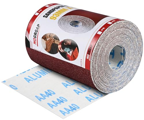 MOGRQAP Rouleaux de Papier Abrasif 93MM x 5M, Grain 40 Papier de Verre Humide et Sec Rouleau Abrasif à l'Oxyde d'Aluminium pour Bois Métal Dérouillage Polissage