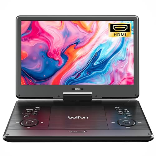 Lettore DVD portatile da 15,7 pollici con display HD da 14,1 pollici, ingresso HDMI, batteria ricaricabile da 5 ore, supporto per sincronizzazione TV, USB, scheda SD e multipla