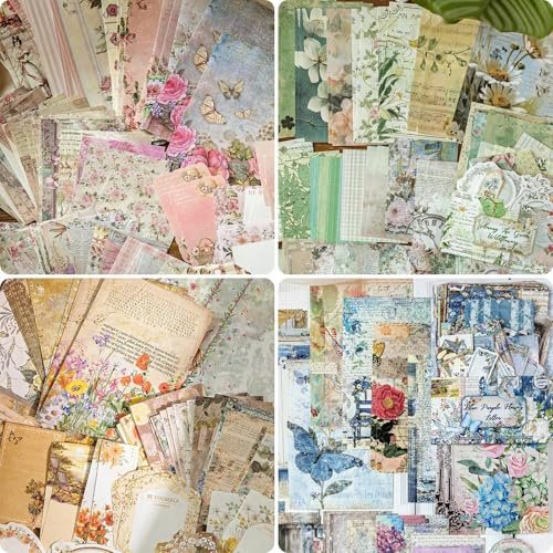 Kit scrapbooking con 400 hojas de papel scrapbooking vintage floral, papel decorativo para manualidades y scrapbook, ideal para junk journal, bullet journal, collage creativo y álbumes de recortes DIY