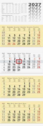 BRUNNEN 4-Monatskalender 2027 | chamois, 320×940 mm: 1 Blatt = 1 Monat, 4 Monate untereinander